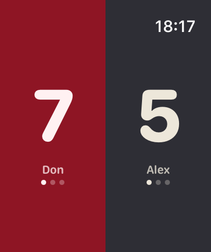 The score at full size for the other player, Don 7 Alex 5.