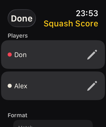 Settings: format, points per game and the 10-all rule.